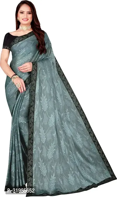 Stylish Grey Lycra Saree With Blouse Piece For Women-thumb0