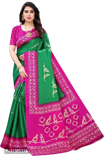 Stylish Green Art Silk Saree With Blouse Piece For Women-thumb0