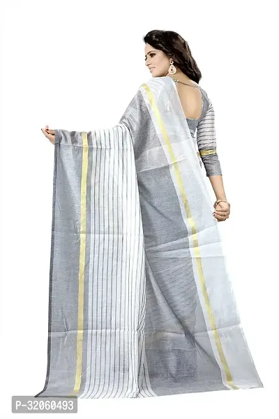 Stylish Cotton Silk White Striped Saree with Blouse piece For Women-thumb4