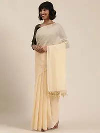 Stylish Cream Cotton Silk Saree With Blouse Piece For Women-thumb1