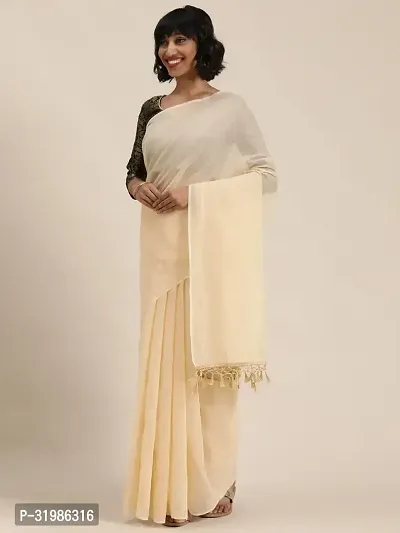 Stylish Cream Cotton Silk Saree With Blouse Piece For Women-thumb2