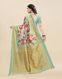 Stylish Turquoise Cotton Silk Saree With Blouse Piece For Women-thumb3