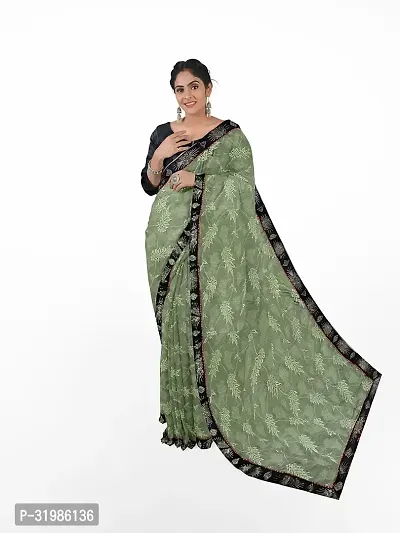 Stylish Green Lycra Saree With Blouse Piece For Women-thumb0