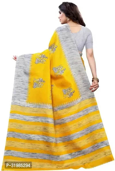 Stylish Yellow Cotton Silk Saree With Blouse Piece For Women-thumb4