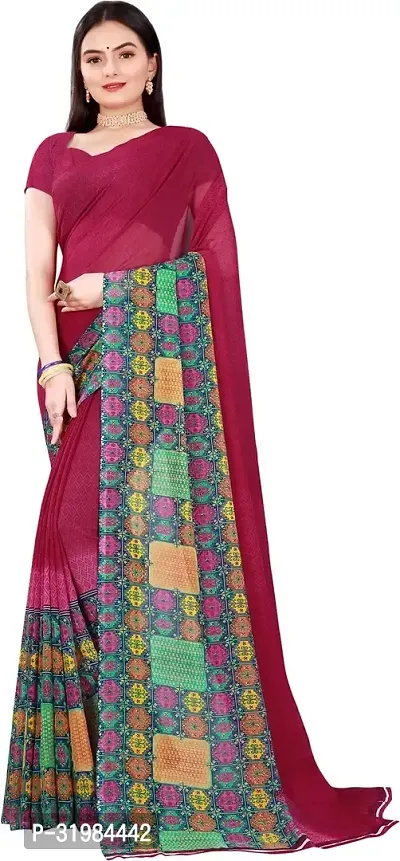 Stylish Maroon Georgette Saree With Blouse Piece For Women-thumb0