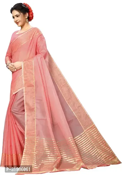 Stylish Peach Cotton Silk Saree With Blouse Piece For Women-thumb3