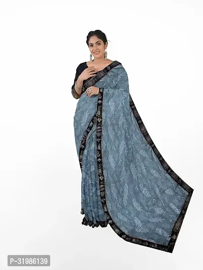 Stylish Grey Lycra Saree With Blouse Piece For Women-thumb0