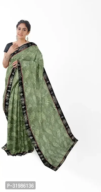 Stylish Green Lycra Saree With Blouse Piece For Women-thumb3