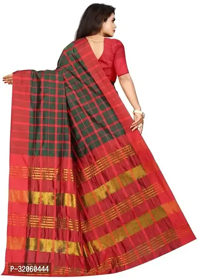 Stylish Cotton Silk Green Checked Saree with Blouse piece For Women-thumb2