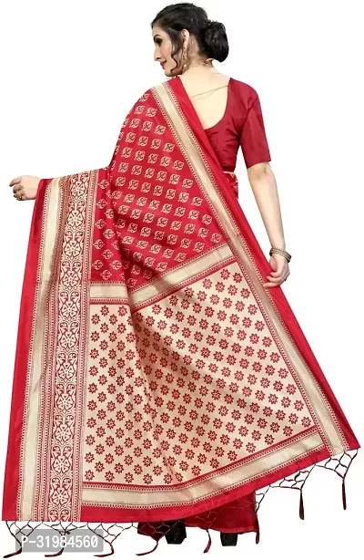 Stylish Red Cotton Silk Saree With Blouse Piece For Women-thumb4