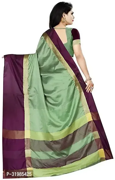 Stylish Dark Green Cotton Silk Saree With Blouse Piece For Women-thumb3