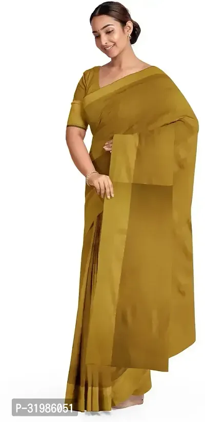 Stylish Olive Cotton Silk Saree With Blouse Piece For Women-thumb0