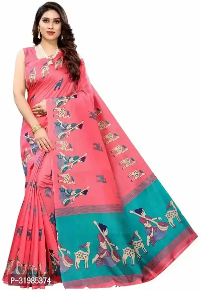 Stylish Pink Cotton Silk Saree With Blouse Piece For Women-thumb0