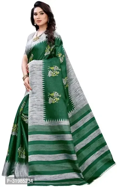 Stylish Green Cotton Silk Saree With Blouse Piece For Women-thumb2