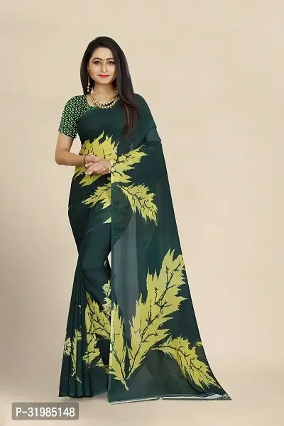 Stylish Green Georgette Saree With Blouse Piece For Women-thumb0