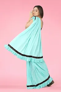 Stylish Turquoise Lycra Saree With Blouse Piece For Women-thumb1