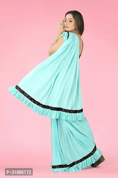 Stylish Turquoise Lycra Saree With Blouse Piece For Women-thumb2