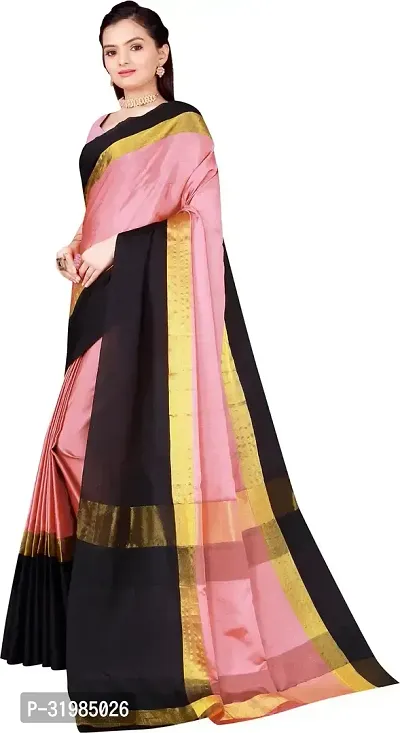 Stylish Peach Cotton Silk Saree With Blouse Piece For Women-thumb3