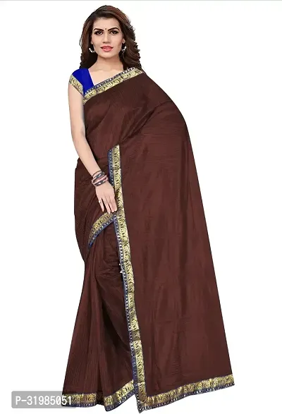 Stylish Brown Cotton Silk Saree With Blouse Piece For Women-thumb0