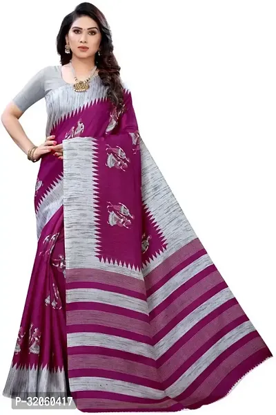 Stylish Art Silk Purple Printed Saree with Blouse piece For Women-thumb0