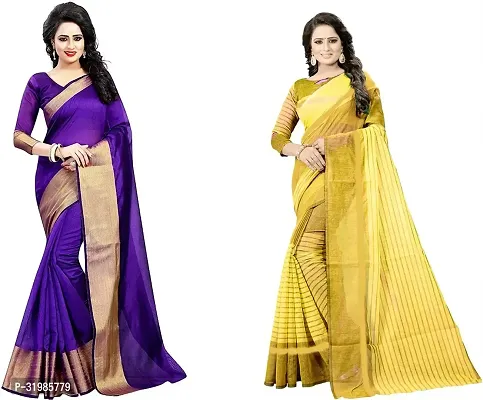 Stylish Multicoloured Cotton Silk Saree With Blouse Piece For Women Pack Of 2-thumb0