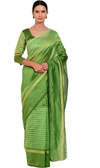 Stylish Green Cotton Silk Saree With Blouse Piece For Women-thumb1