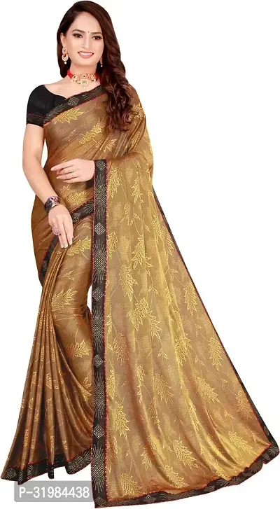 Stylish Brown Lycra Saree With Blouse Piece For Women