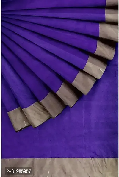 Stylish Purple Cotton Silk Saree With Blouse Piece For Women-thumb0