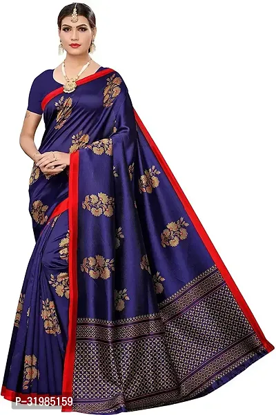 Stylish Navy Blue Cotton Silk Saree With Blouse Piece For Women-thumb0