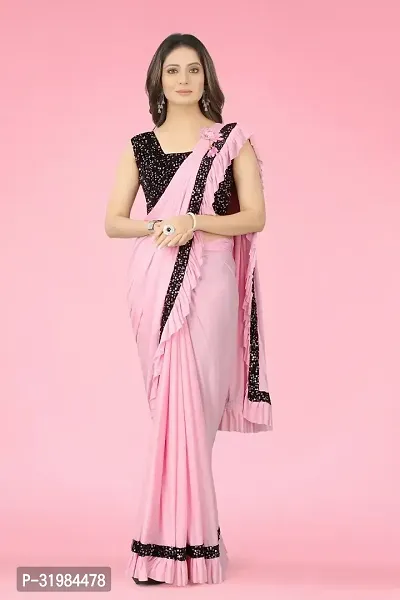 Stylish Pink Lycra Saree With Blouse Piece For Women