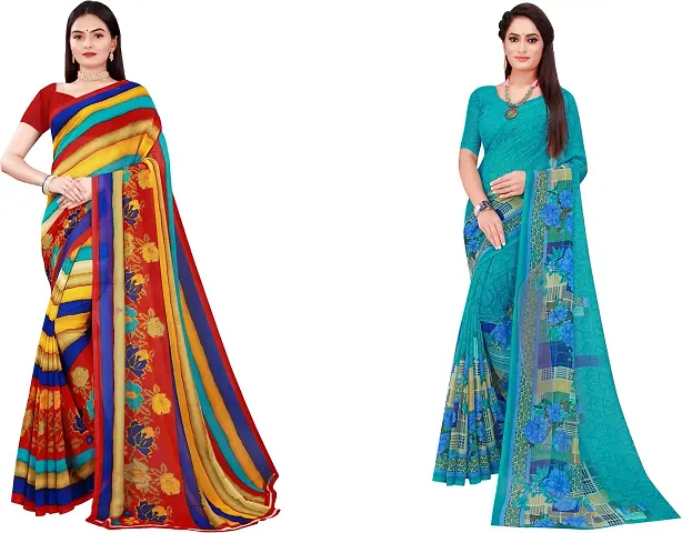 Stylish Fancy Georgette Daily Wear Saree With Blouse Piece For Women Pack Of 2