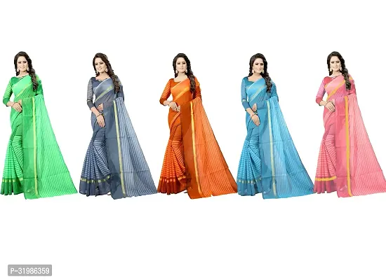 Stylish Multicoloured Cotton Silk Saree With Blouse Piece For Women Pack Of 5-thumb0