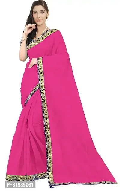 Stylish Pink Cotton Silk Saree With Blouse Piece For Women-thumb0