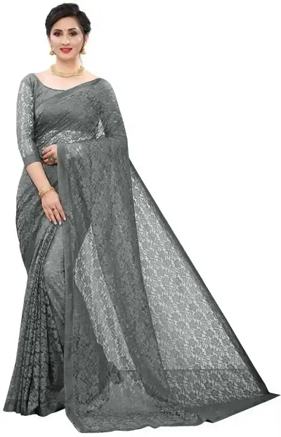 Elegant Net Embellished Saree With Blouse Piece For Women