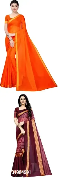 Stylish Multicoloured Cotton Silk Saree With Blouse Piece For Women Pack Of 2-thumb0