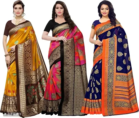 Stylish Multicoloured Cotton Silk Saree With Blouse Piece For Women Pack Of 3-thumb0