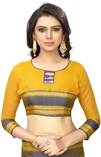 Stylish Yellow Cotton Silk Saree With Blouse Piece For Women-thumb3