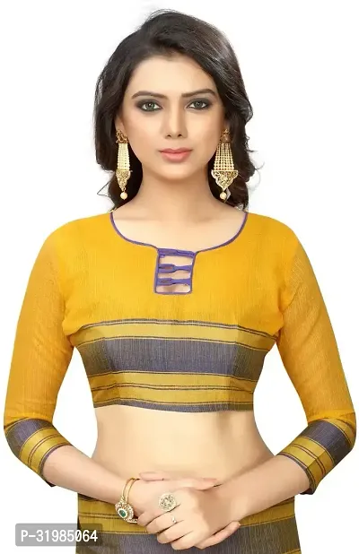 Stylish Yellow Cotton Silk Saree With Blouse Piece For Women-thumb4