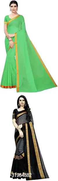 Stylish Multicoloured Cotton Silk Saree With Blouse Piece For Women Pack Of 2