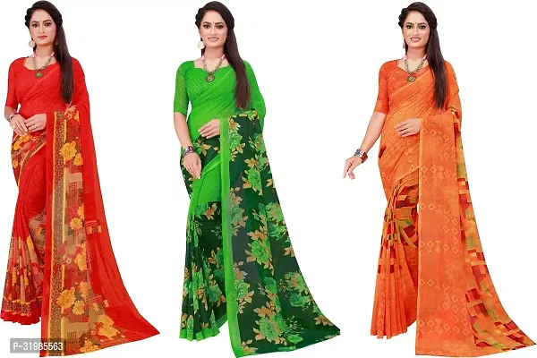 Stylish Multicoloured Georgette Saree With Blouse Piece For Women Pack Of 3-thumb0