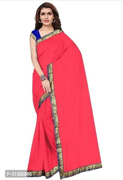 Stylish Red Cotton Silk Saree With Blouse Piece For Women-thumb0