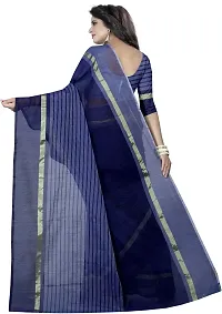 Stylish Navy Blue Cotton Silk Saree With Blouse Piece For Women-thumb2