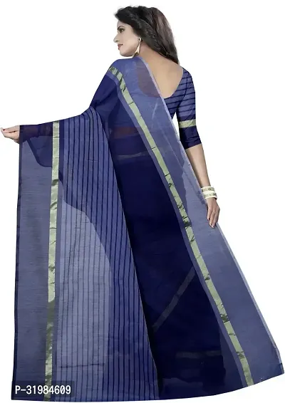 Stylish Navy Blue Cotton Silk Saree With Blouse Piece For Women-thumb3