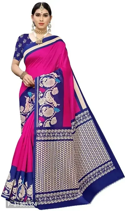 Stylish Pink Cotton Silk Saree With Blouse Piece For Women-thumb0