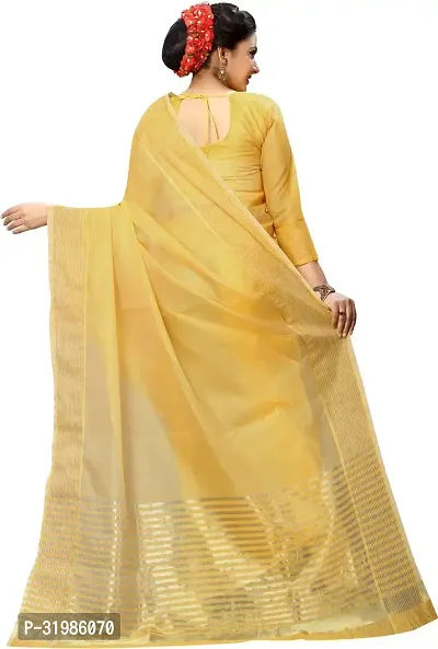 Stylish Yellow Cotton Silk Saree With Blouse Piece For Women-thumb2