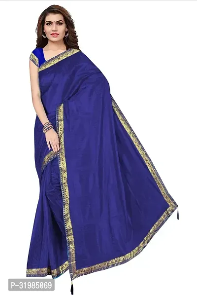 Stylish Navy Blue Cotton Silk Saree With Blouse Piece For Women-thumb5