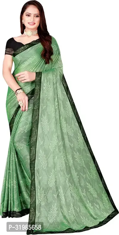 Stylish Green Lycra Saree With Blouse Piece For Women