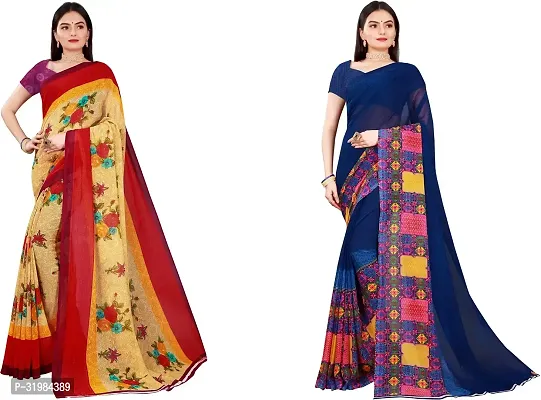 Stylish Multicoloured Georgette Saree With Blouse Piece For Women Pack Of 2