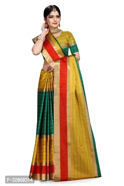 Stylish Art Silk Multicoloured Checked Saree with Blouse piece For Women-thumb3