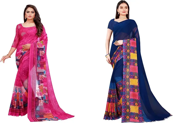 Fancy Georgette Combo Sarees With Blouse Piece